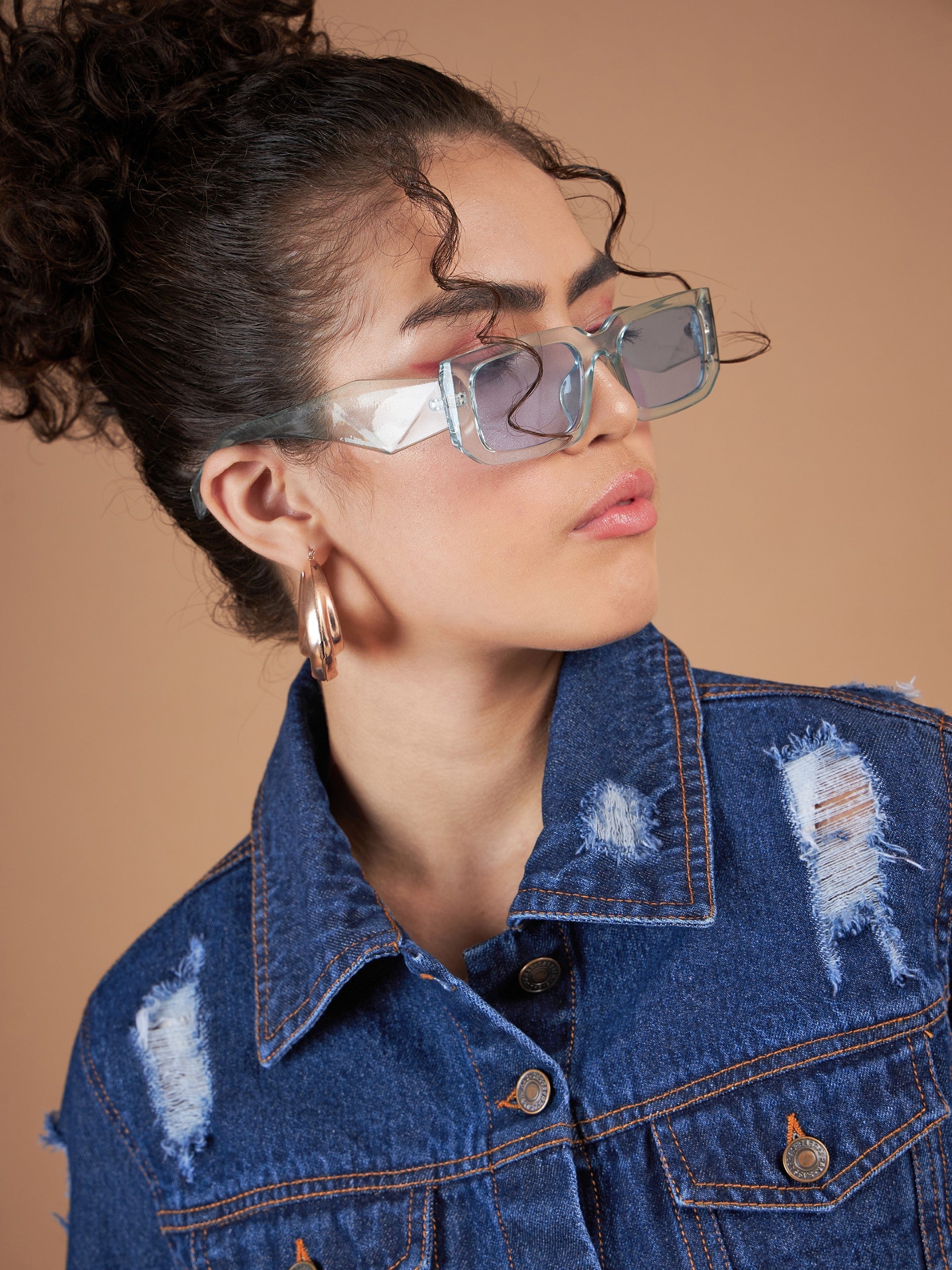 Navy Distressed Denim Crop Jacket-SASSAFRAS