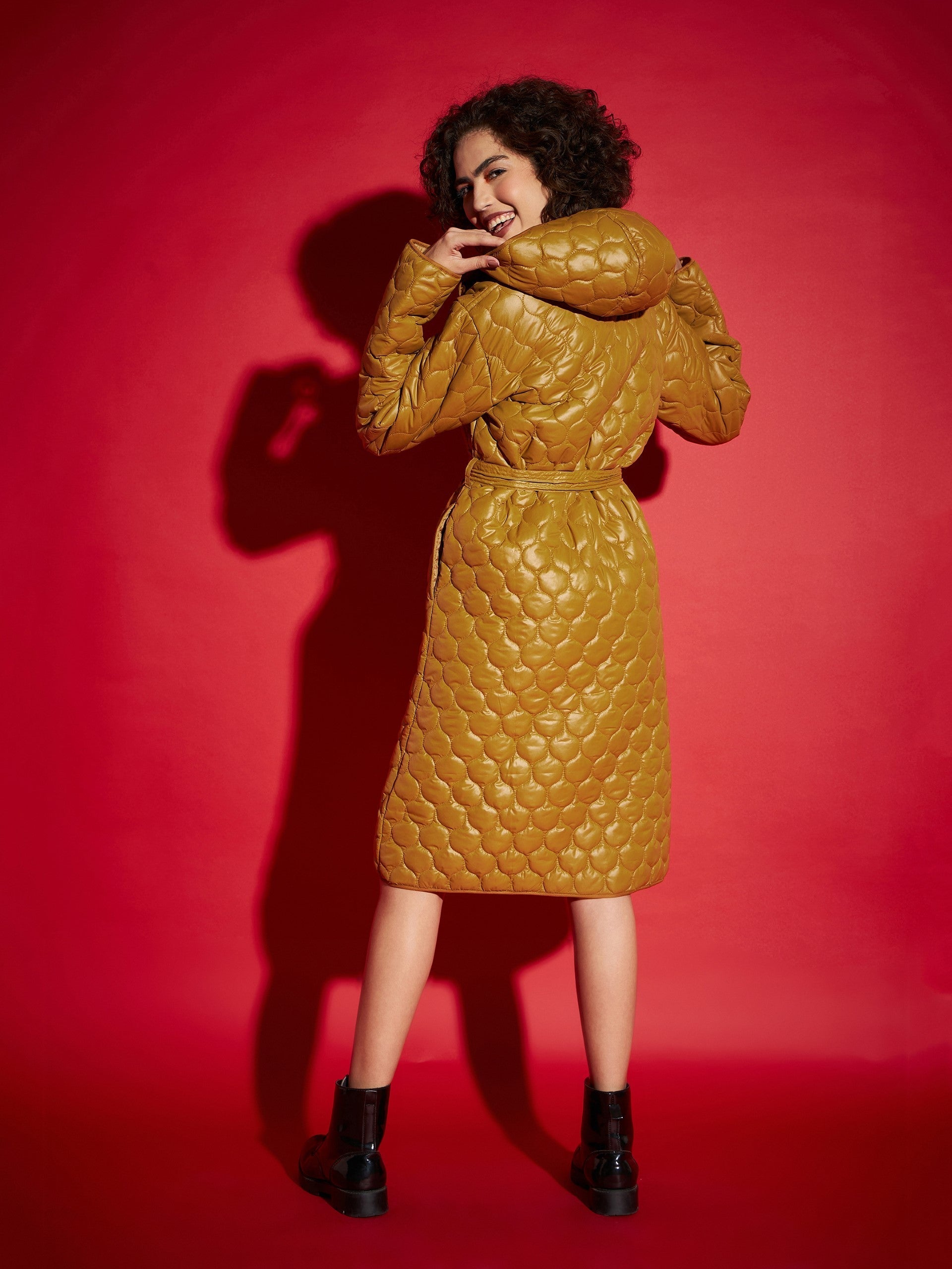 Mustard Hooded Longline Puffer Jacket-SASSAFRAS