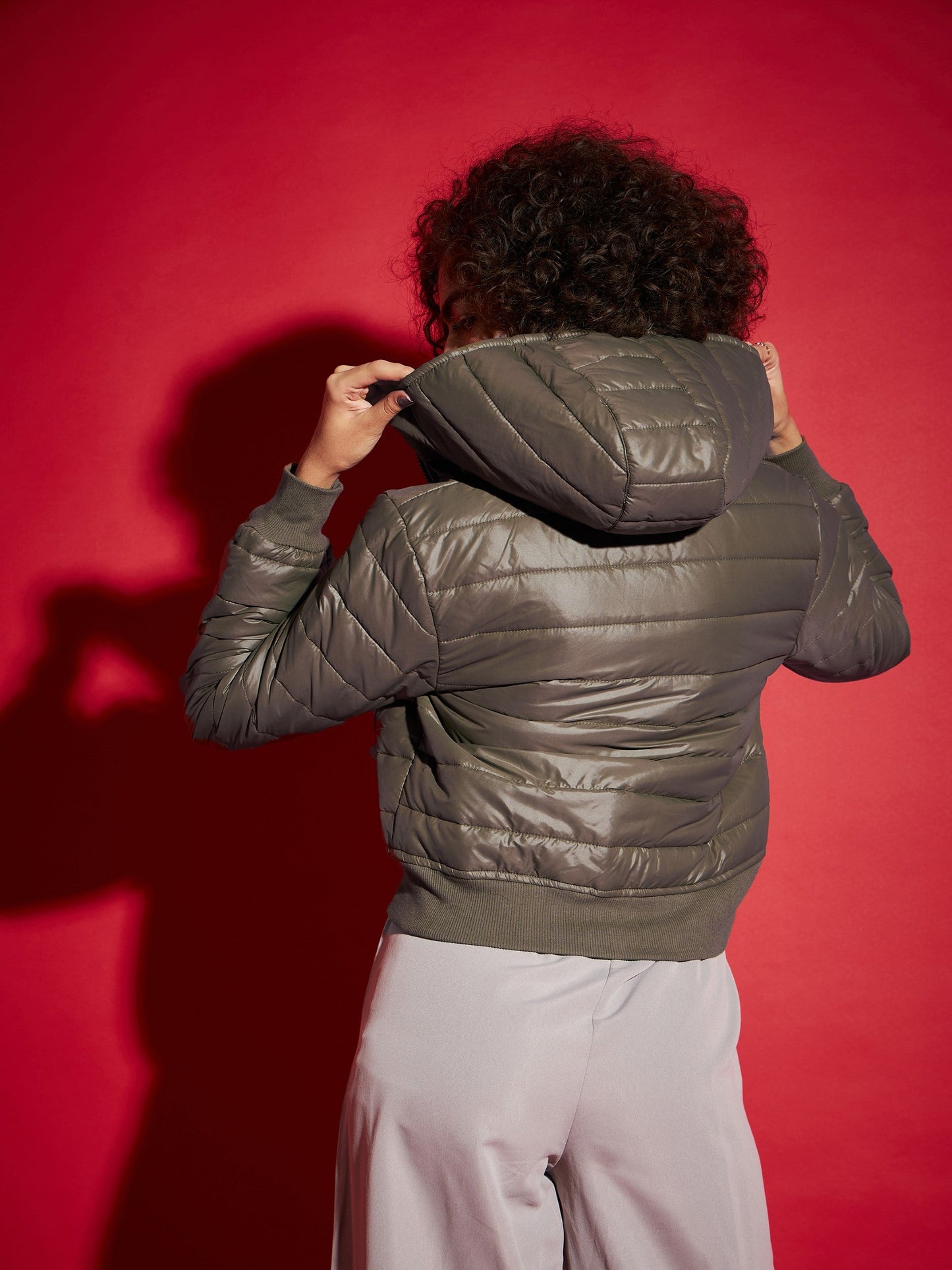 Olive Hooded Crop Bomber Jacket -SASSAFRAS