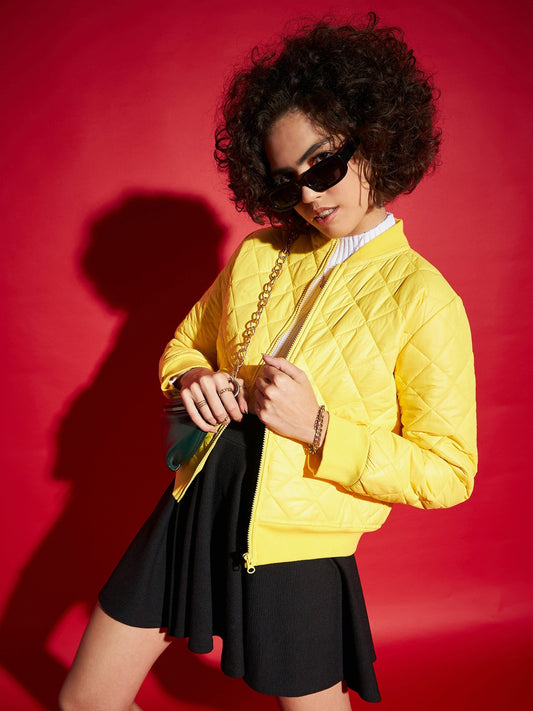 Yellow Diamond Quilted Bomber Jacket-SASSAFRAS