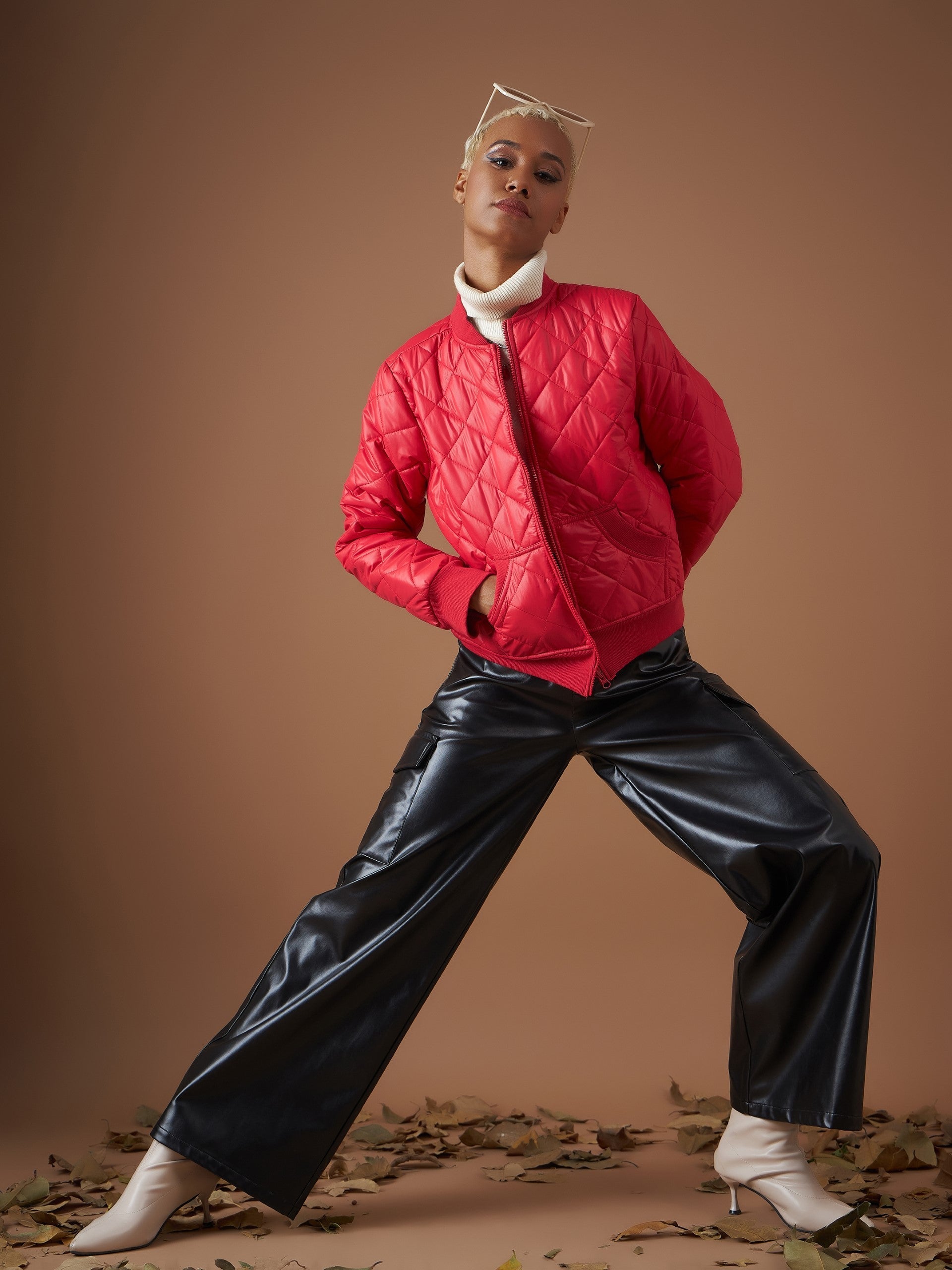 Red Diamond Quilted Bomber Jacket-SASSAFRAS