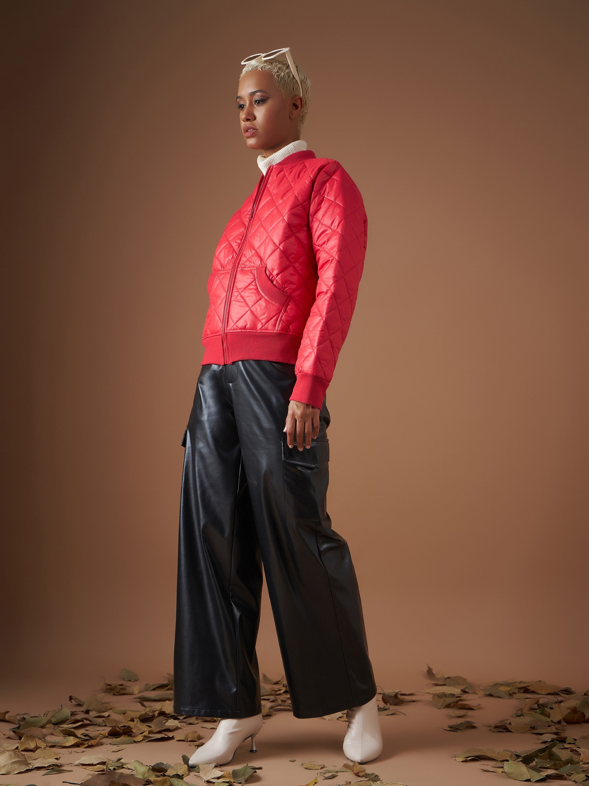 Red Diamond Quilted Bomber Jacket-SASSAFRAS