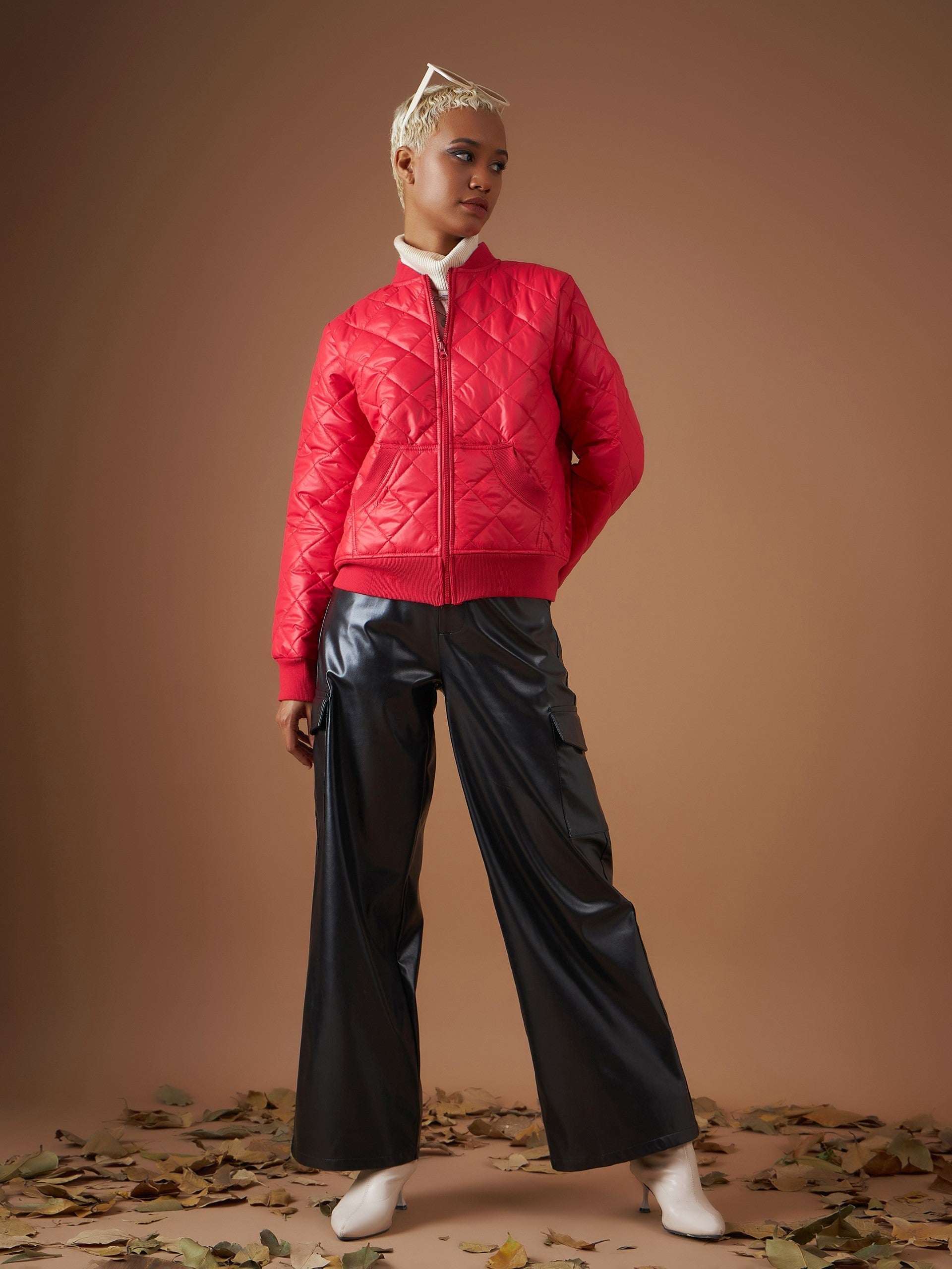 Red Diamond Quilted Bomber Jacket-SASSAFRAS