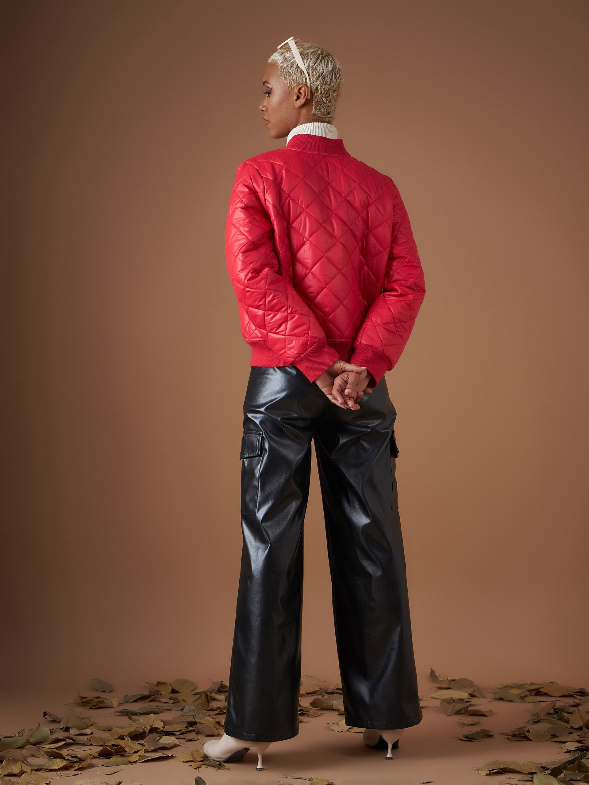 Red Diamond Quilted Bomber Jacket-SASSAFRAS