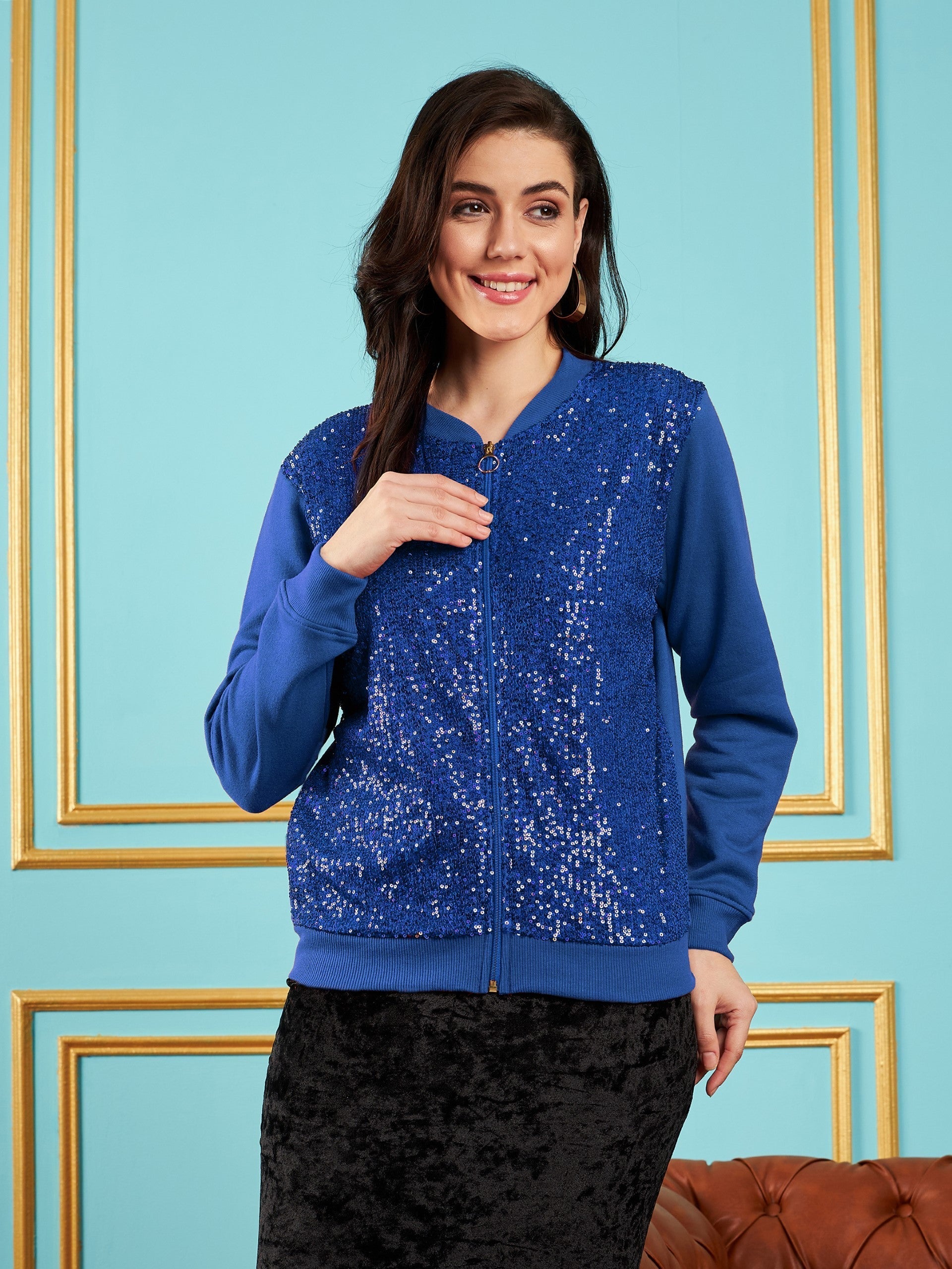 Royal Blue Sequin Jacket-SASSAFRAS