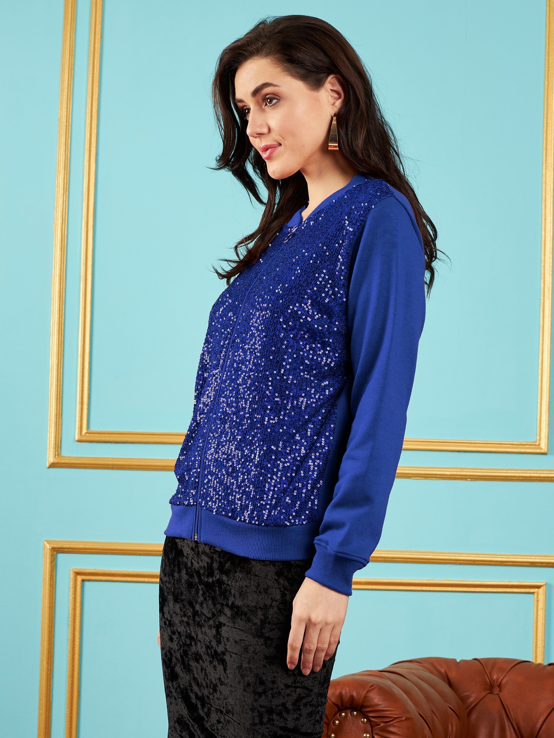 Royal Blue Sequin Jacket-SASSAFRAS