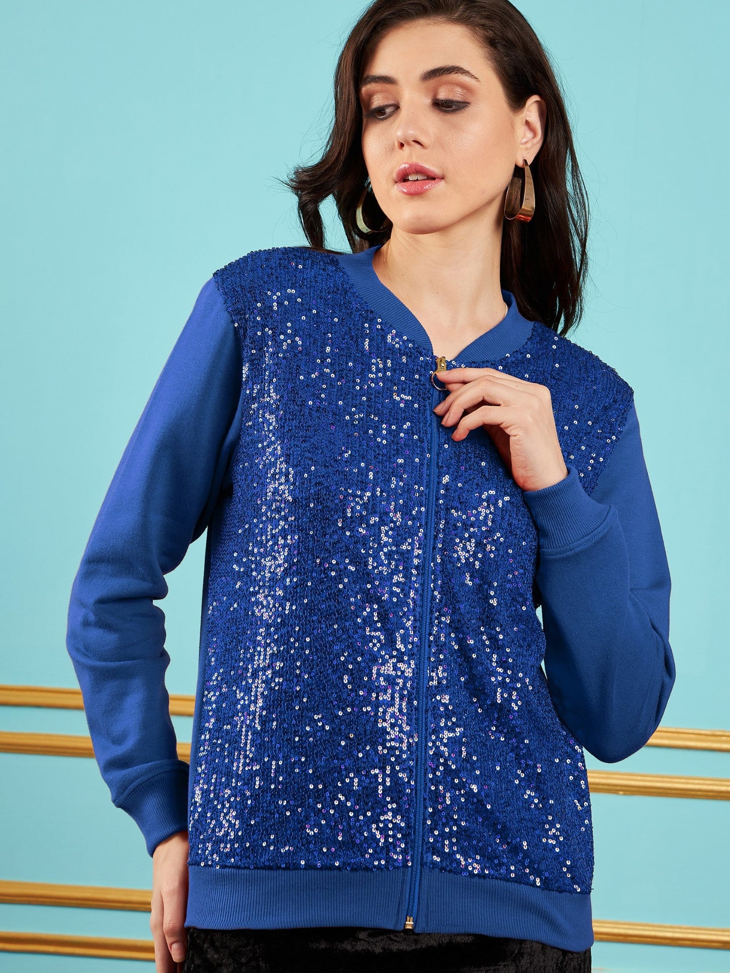 Royal Blue Sequin Jacket-SASSAFRAS