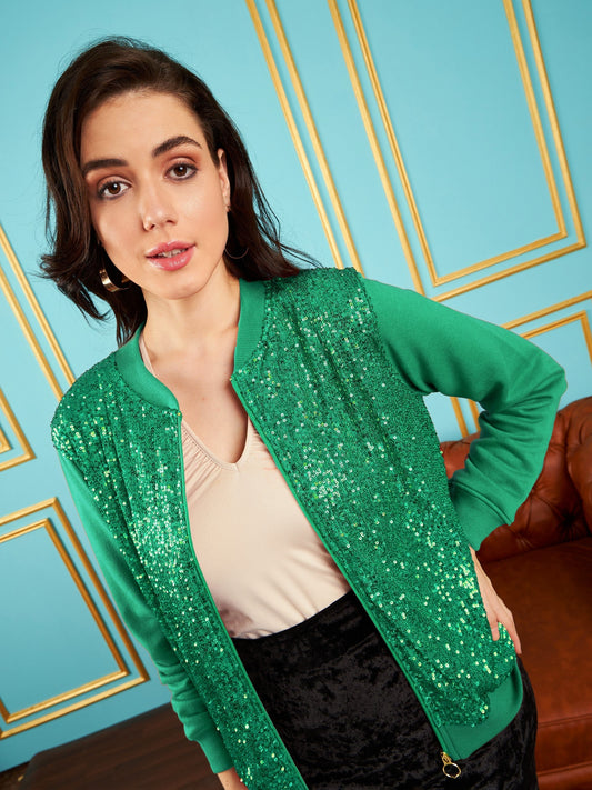 Green Sequin Jacket-SASSAFRAS