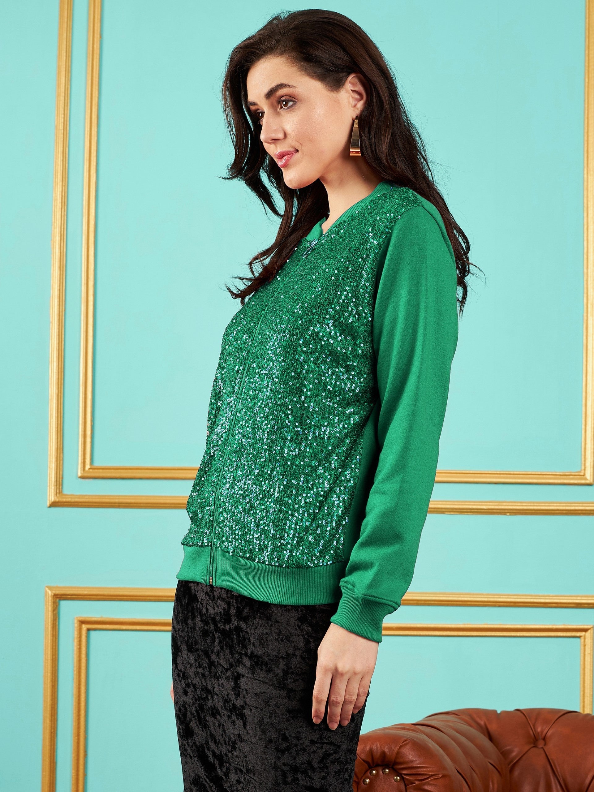 Green Sequin Jacket-SASSAFRAS