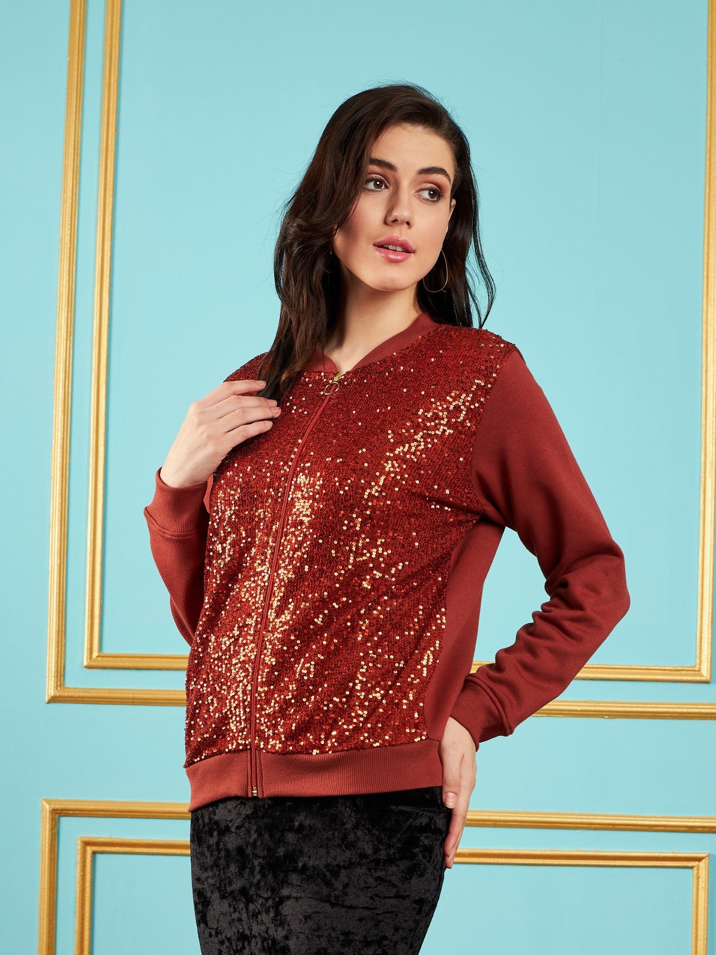Rust Sequin Jacket-SASSAFRAS