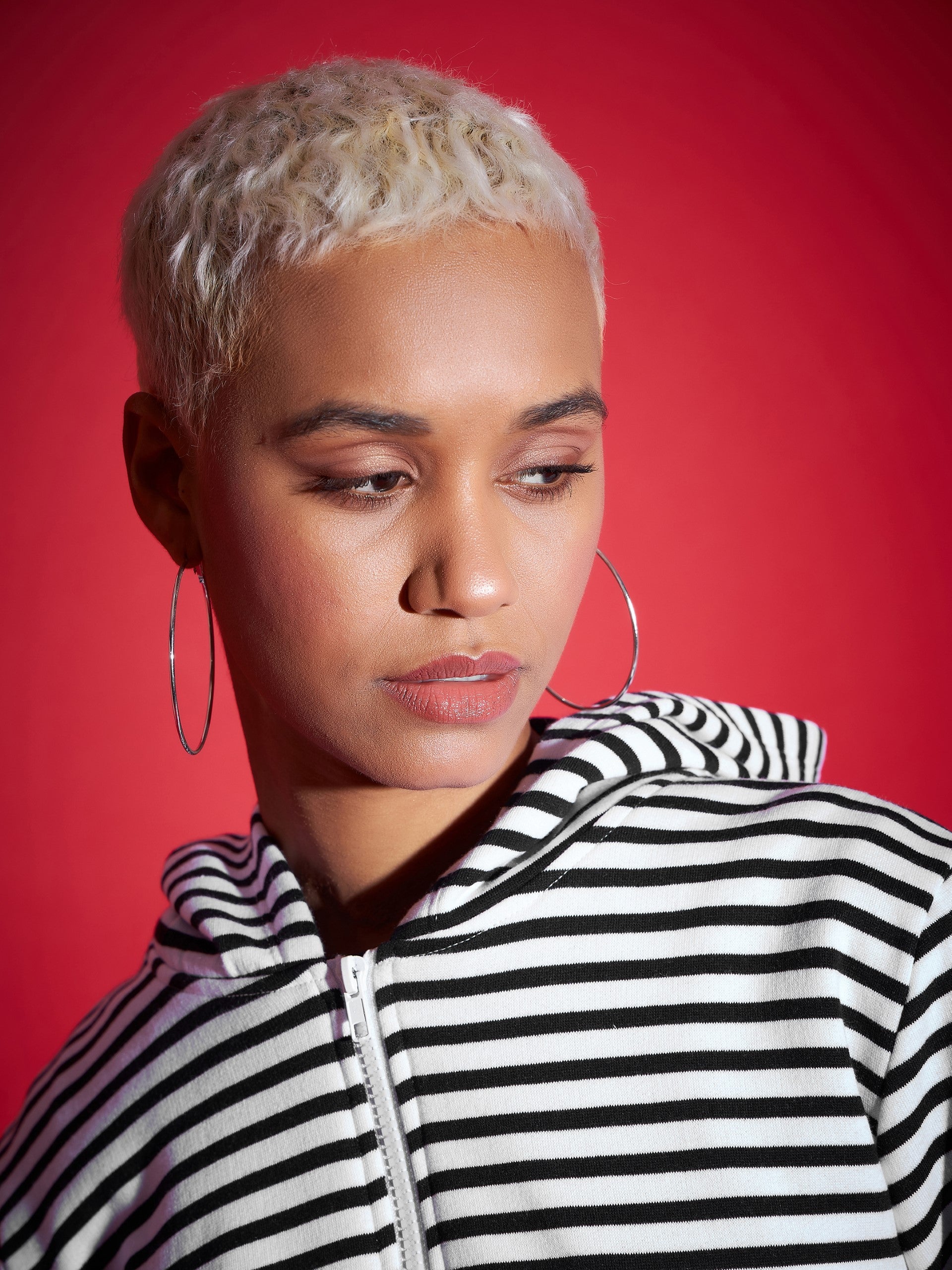 Black & White Striped Fleece Hooded Jacket-SASSAFRAS