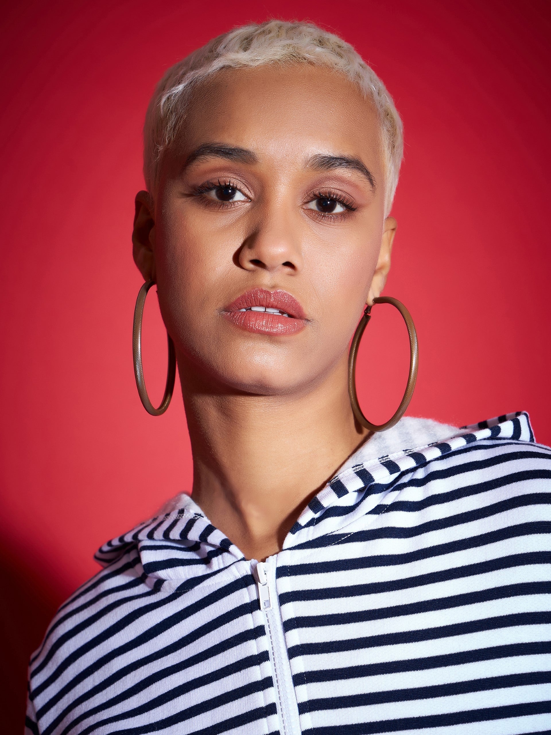 Navy & White Striped Fleece Hooded Jacket-SASSAFRAS