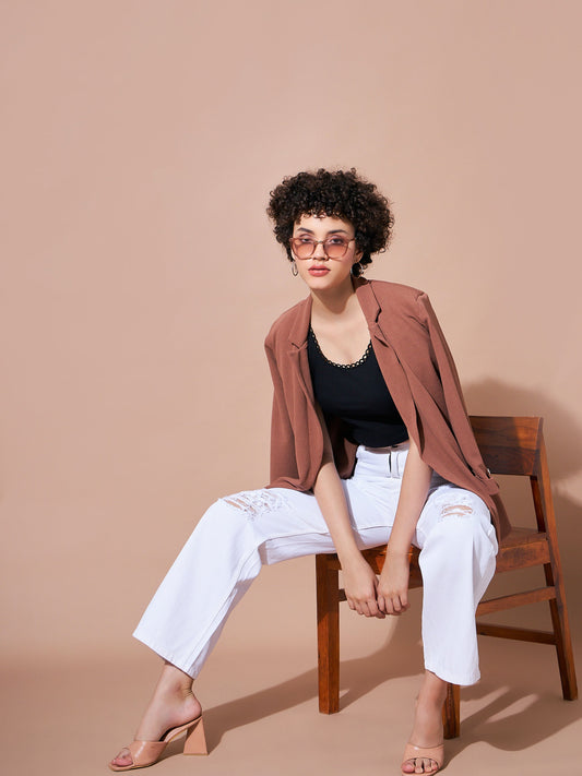 White Heavy Distress Straight Jeans-SASSAFRAS BASICS
