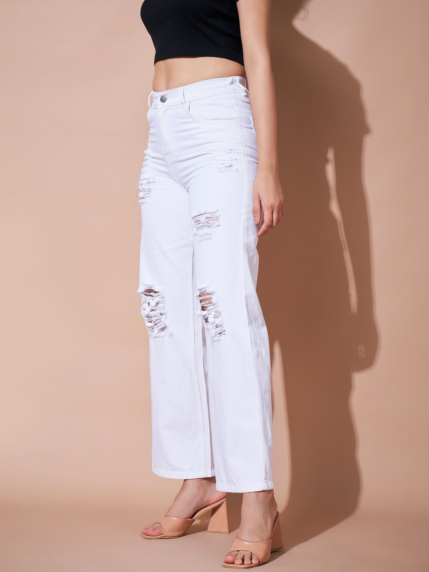 White Heavy Distress Straight Jeans-SASSAFRAS BASICS