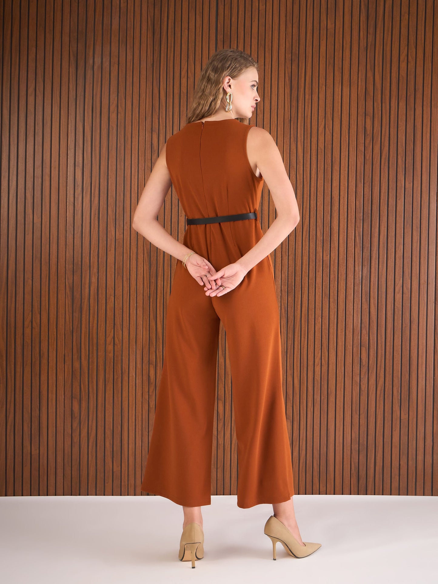 Women Rust Belted Jumpsuit