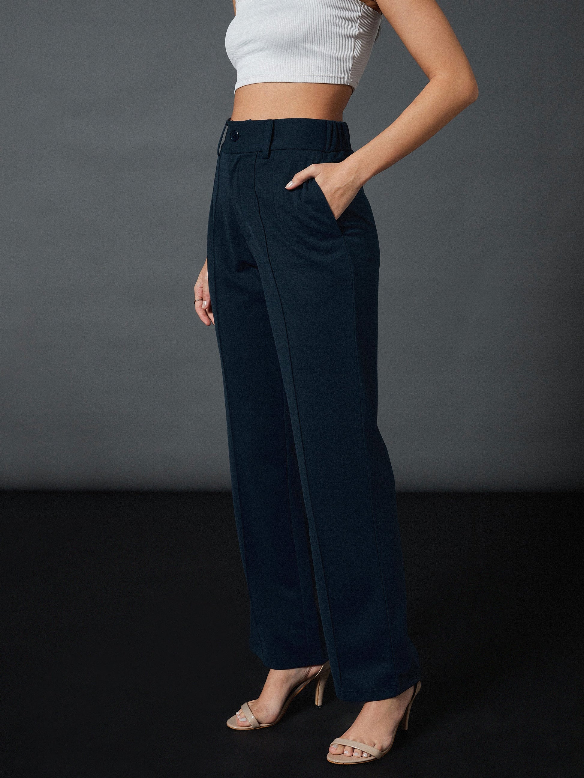 Airforce Blue Front Darted Strechable Pants-SASSAFRAS worklyf