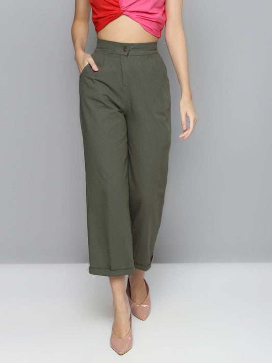 Olive Twill Straight Pants-Pants-SASSAFRAS