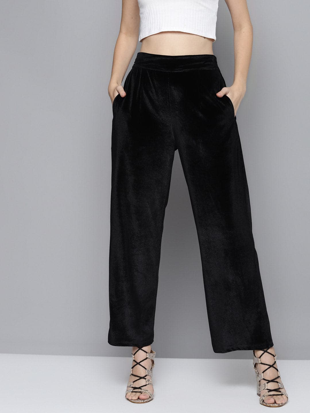 Black Velvet Straight Pants-Pants-SASSAFRAS