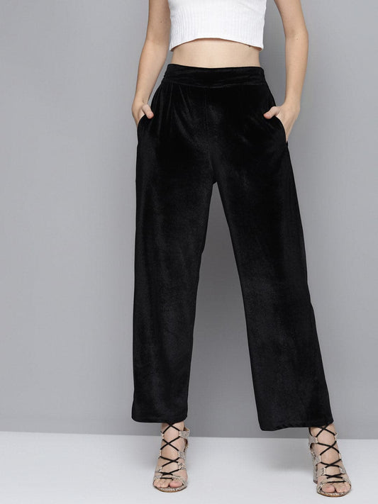 Black Velvet Straight Pants-Pants-SASSAFRAS