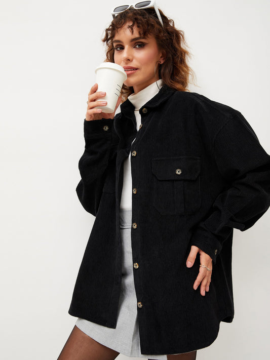 Black Corduroy Oversized Shirt-SASSAFRAS