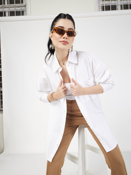 White Poplin Oversize Shirt-SASSAFRAS