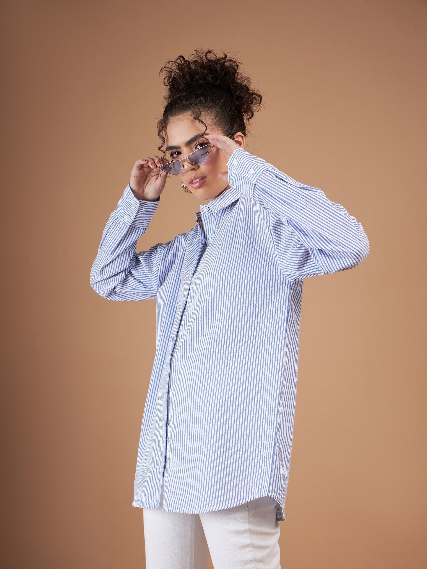 Blue & White Striped Oversized Shirt-SASSAFRAS