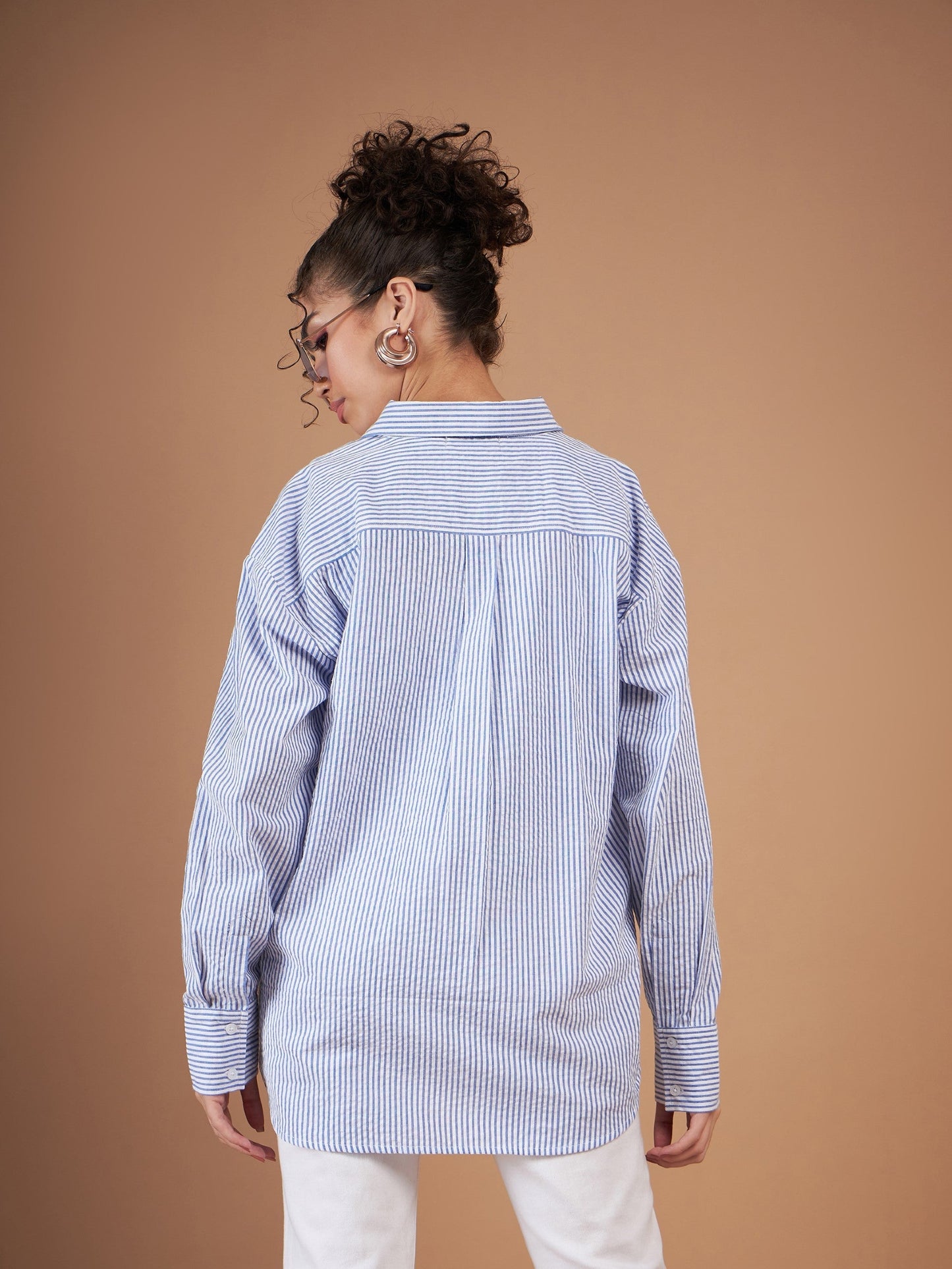 Blue & White Striped Oversized Shirt-SASSAFRAS
