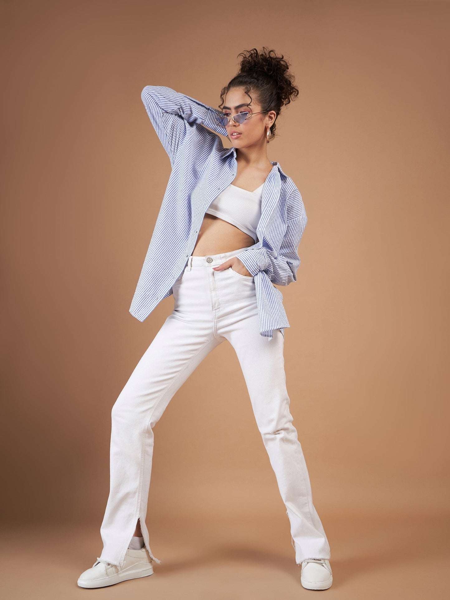 Blue & White Striped Oversized Shirt-SASSAFRAS