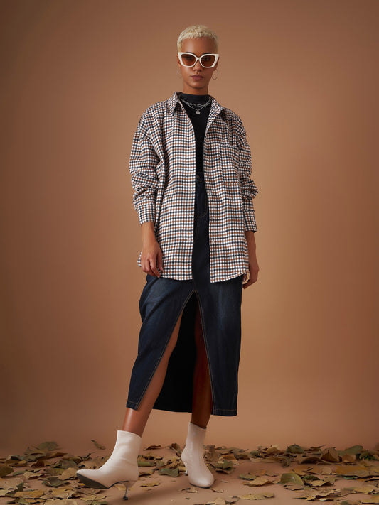 Brown Flannel Check Oversized Shirt-SASSAFRAS