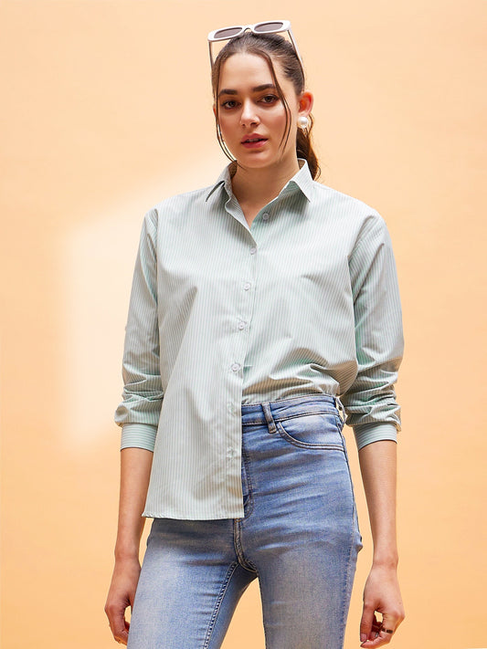 Green Striped Oversized Shirt-SASSAFRAS BASICS