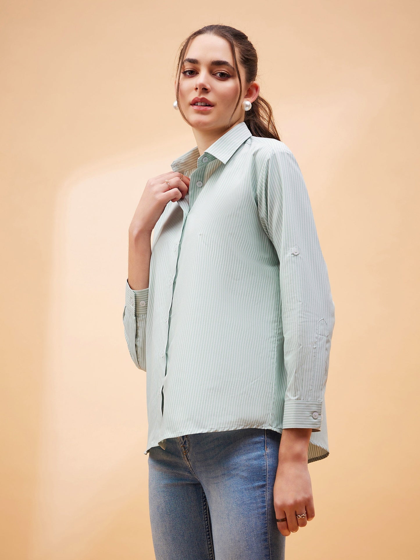 Green Striped Oversized Shirt-SASSAFRAS BASICS