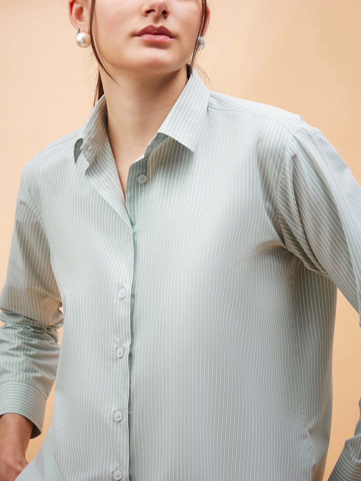 Green Striped Oversized Shirt-SASSAFRAS BASICS