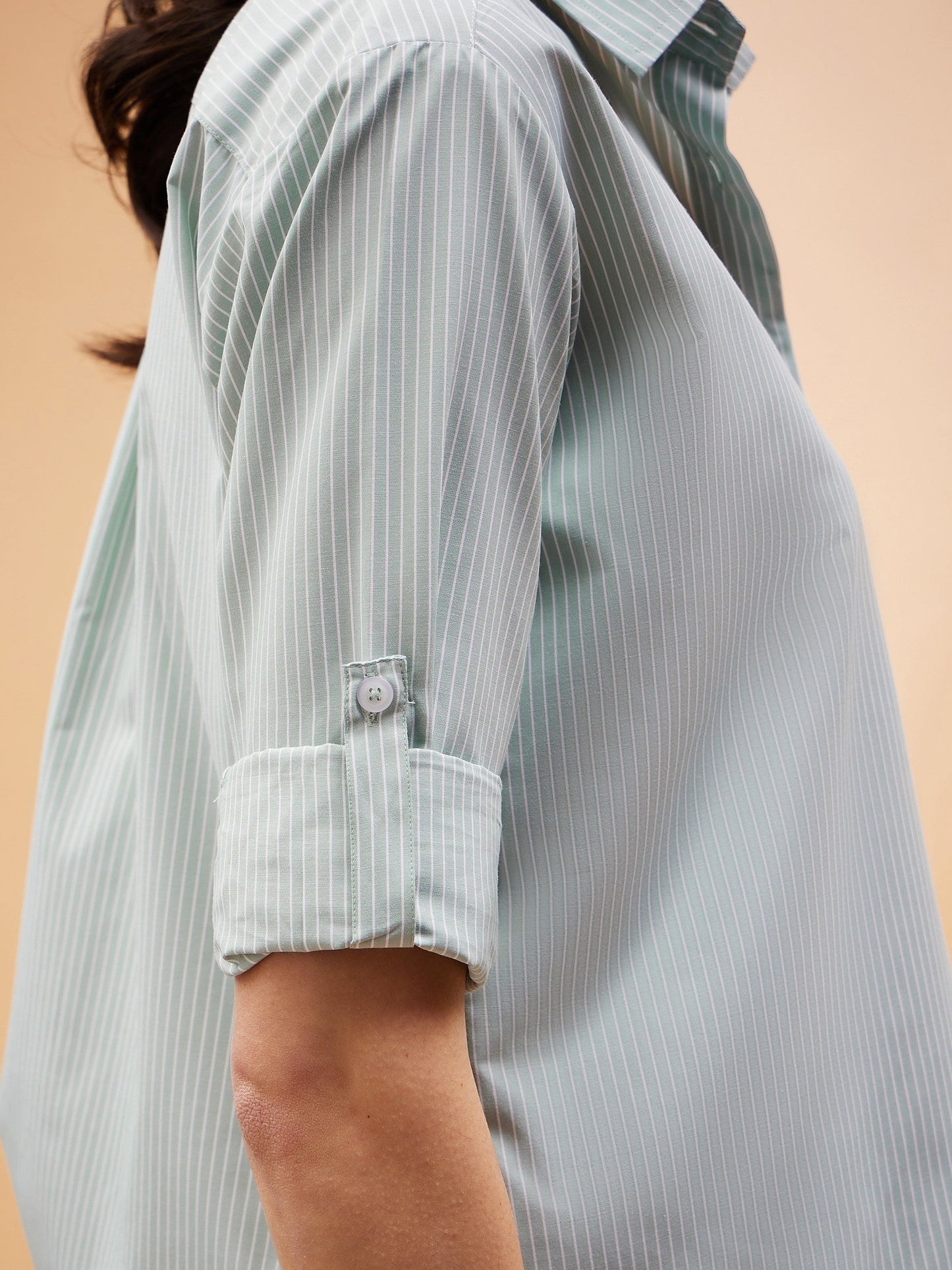 Green Striped Oversized Shirt-SASSAFRAS BASICS