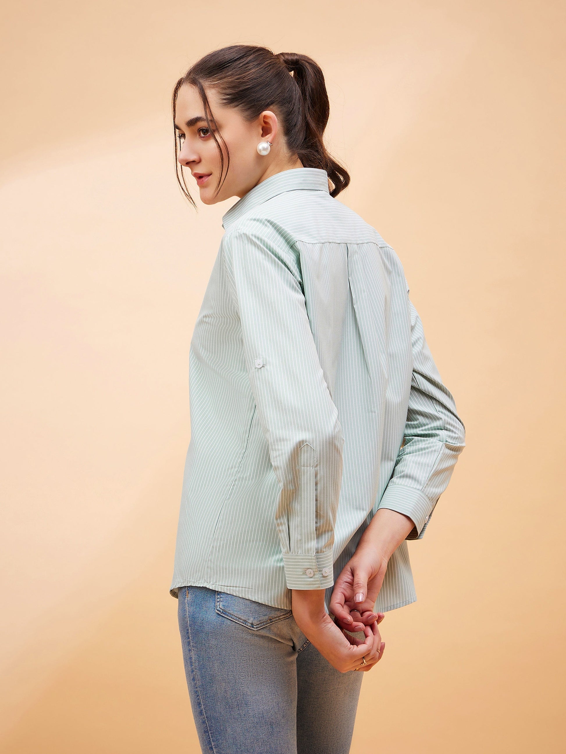 Green Striped Oversized Shirt-SASSAFRAS BASICS