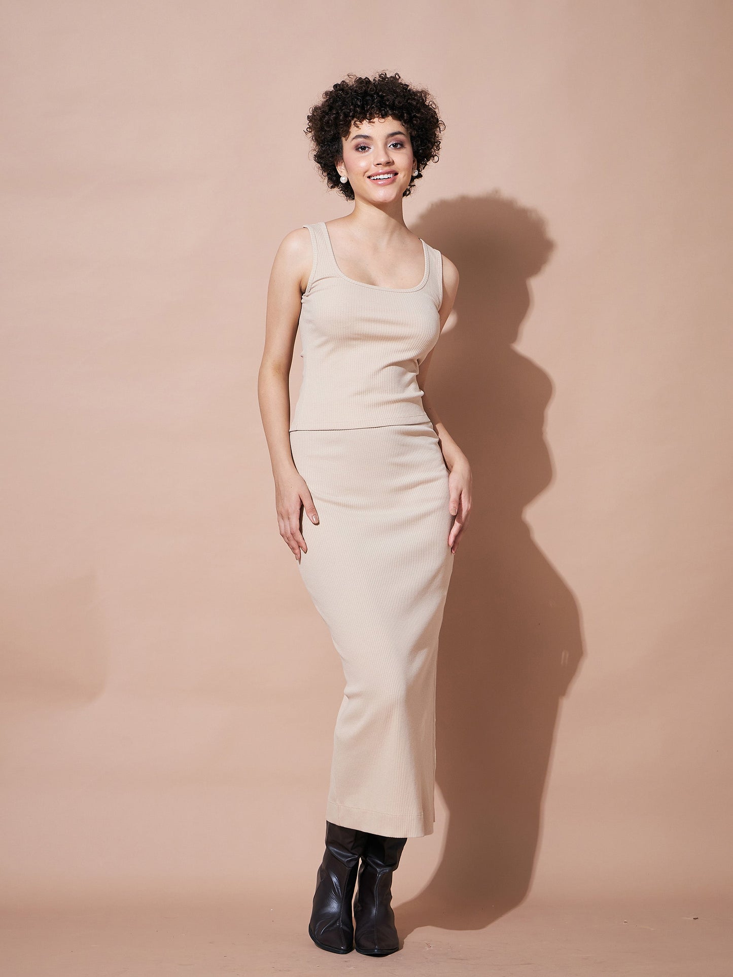 Beige Rib Sleeveless Top-SASSAFRAS BASICS