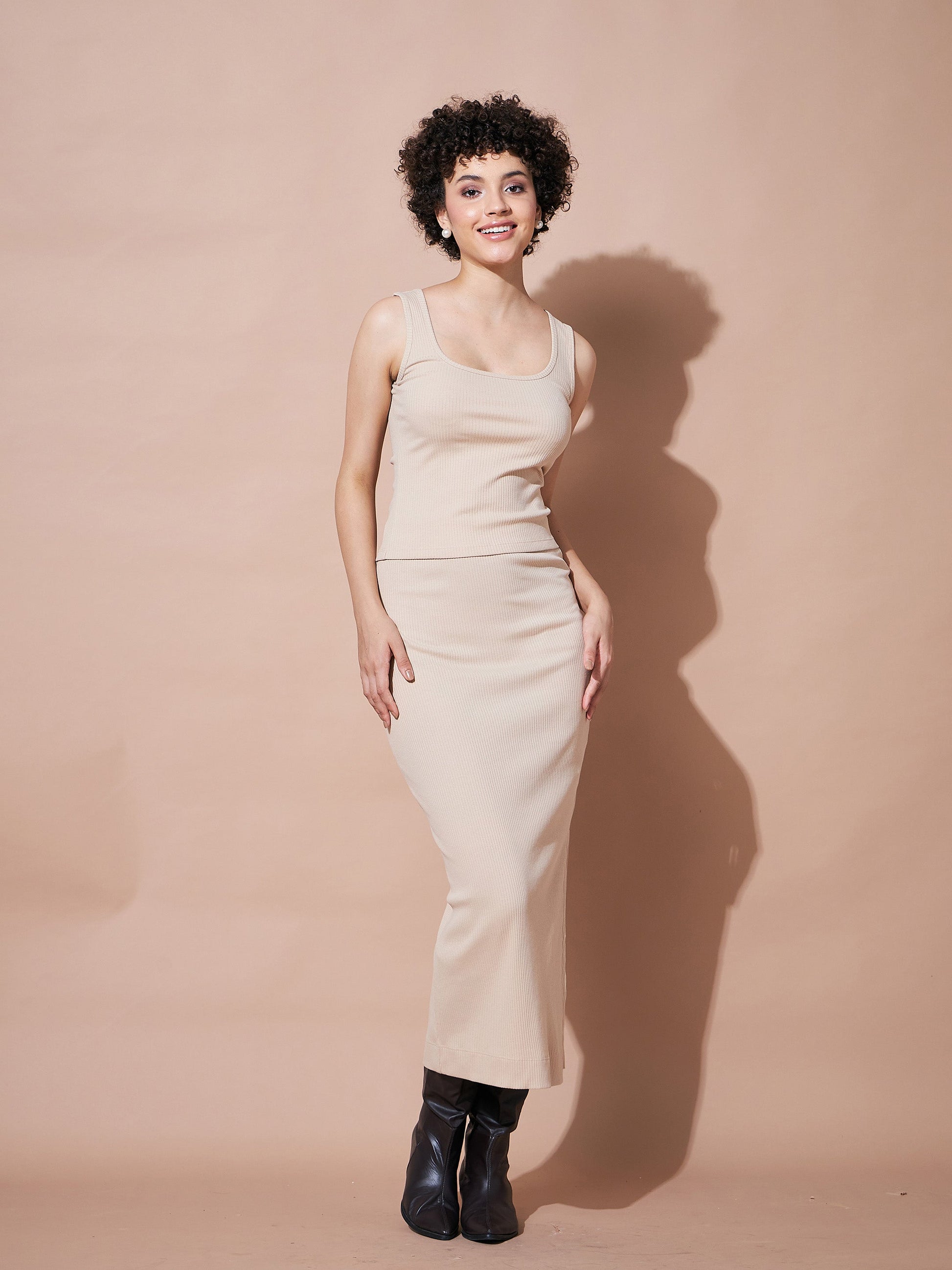 Beige Rib Sleeveless Top-SASSAFRAS BASICS