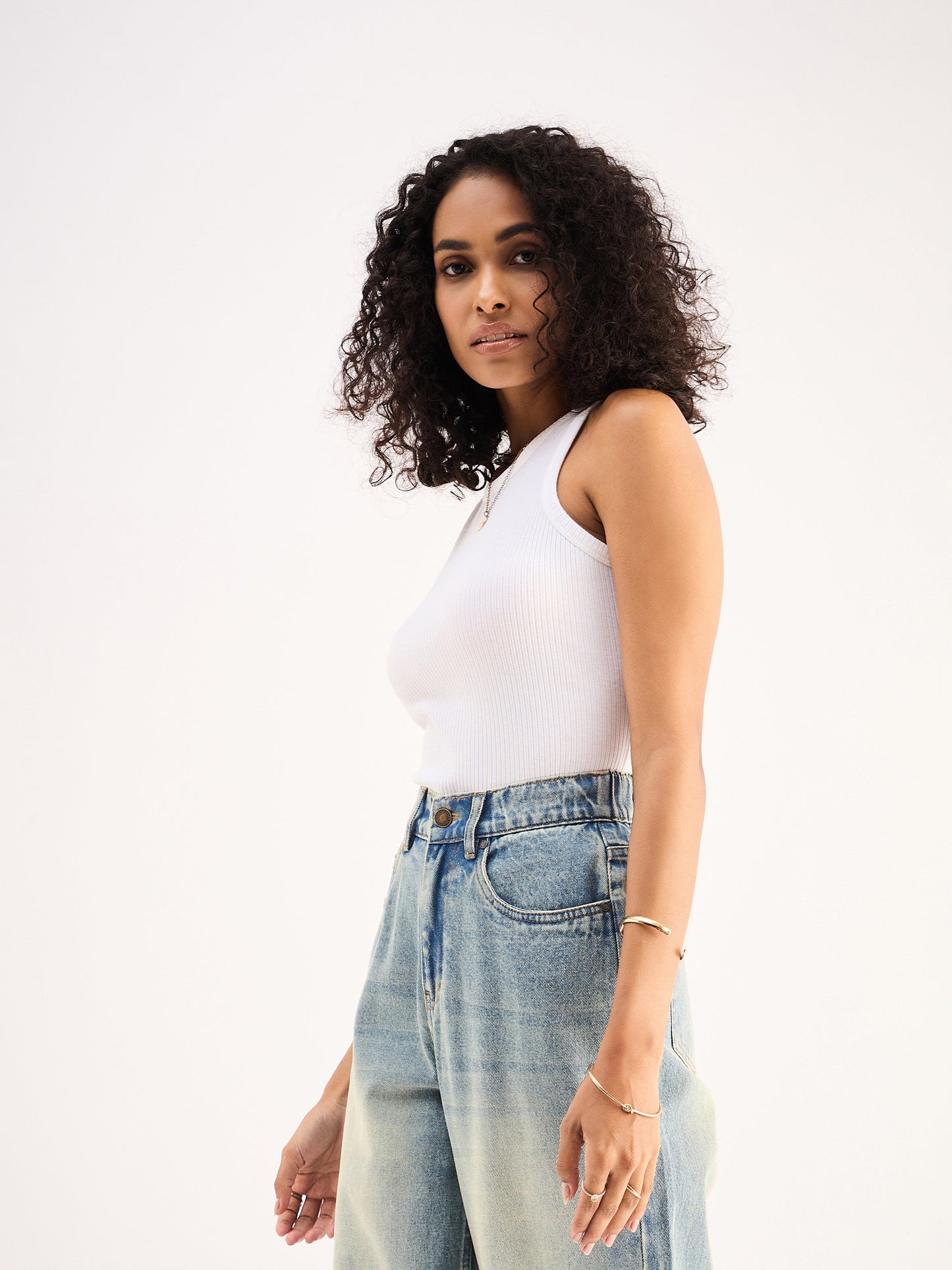White Ribbed Vest Top-SASSAFRAS BASICS