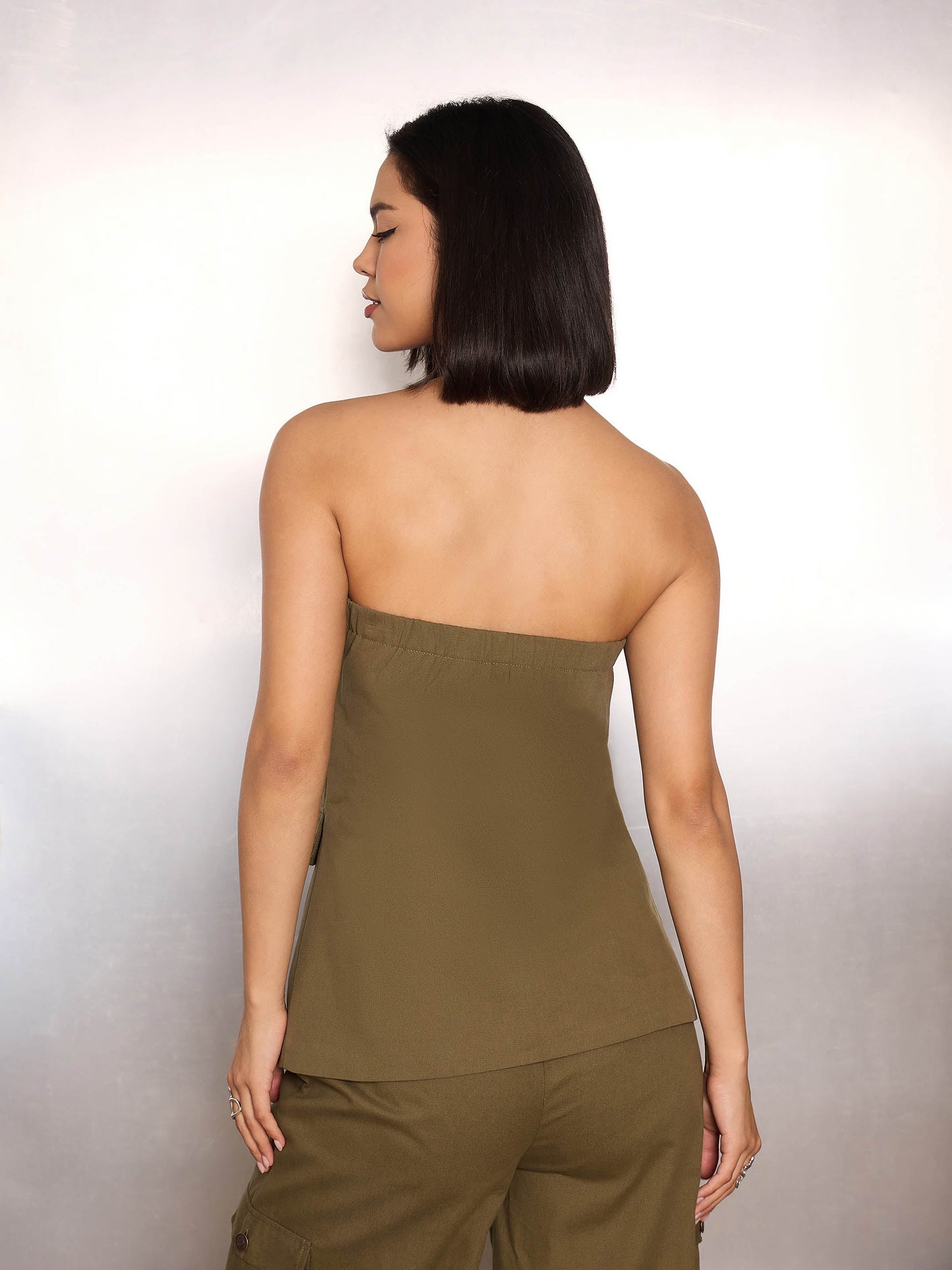 Women Olive Twill Tube Top