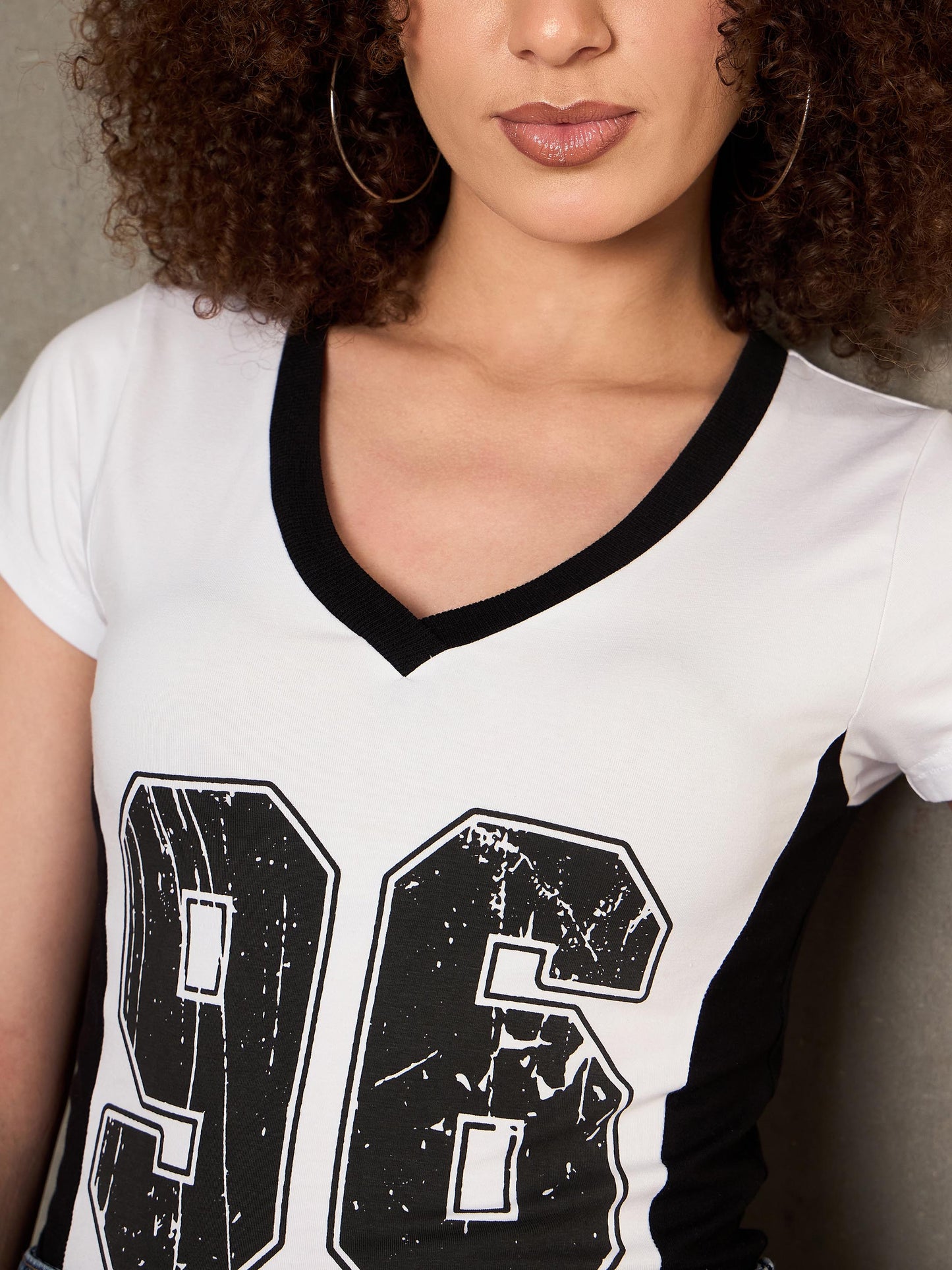 Women White & Black 96 Print Fitted T-Shirt
