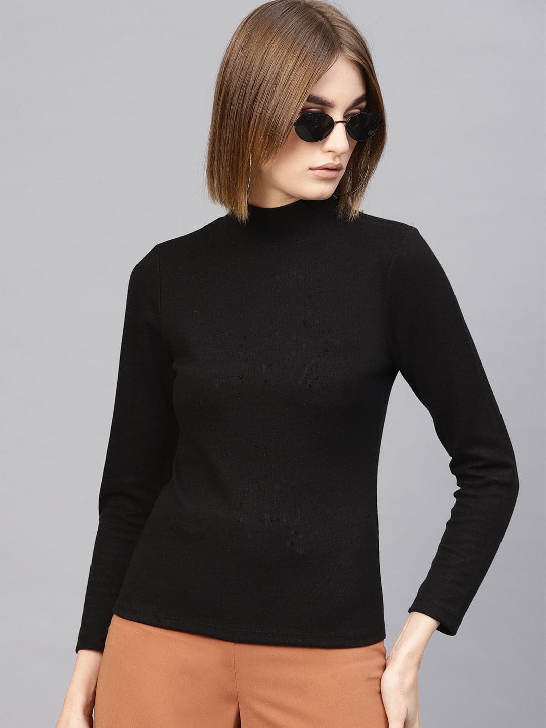 Black High Neck Rib Top-Tops-SASSAFRAS