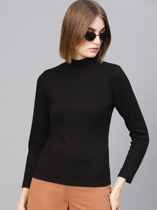 Black High Neck Rib Top-Tops-SASSAFRAS