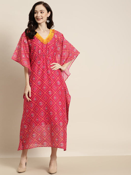 Women Pink Patola Kaftan With Slip-Kaftan-SASSAFRAS