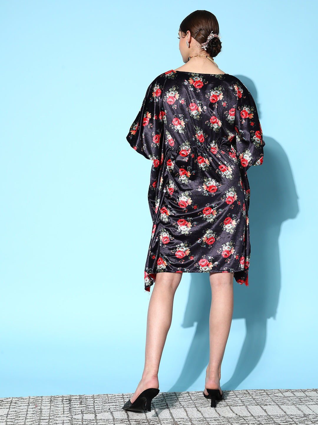 Navy Floral Velvet High Low Kaftan Dress-Shae by SASSAFRAS