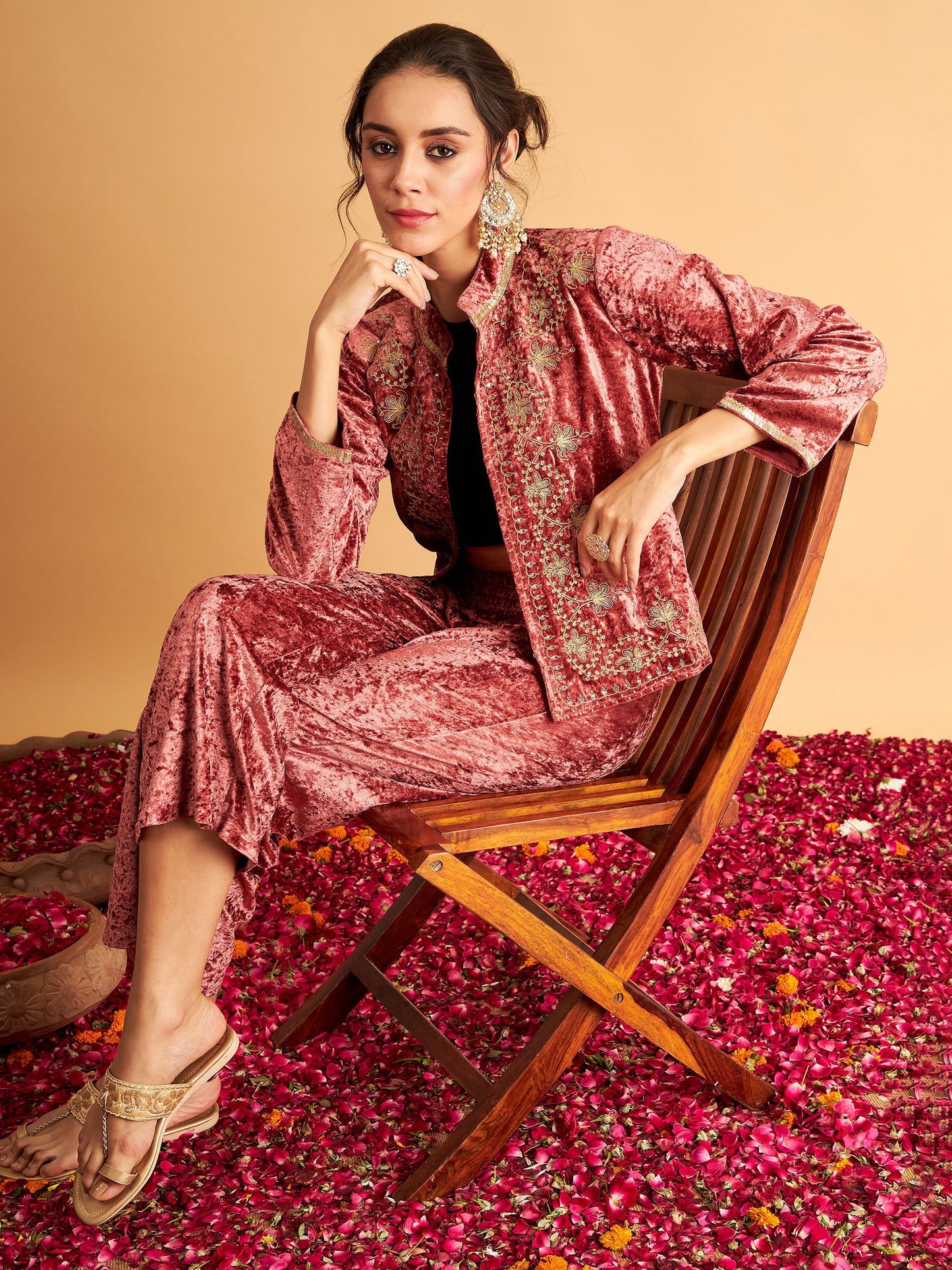 Pink Velvet Front Embroidered Jacket-Shae by SASSAFRAS