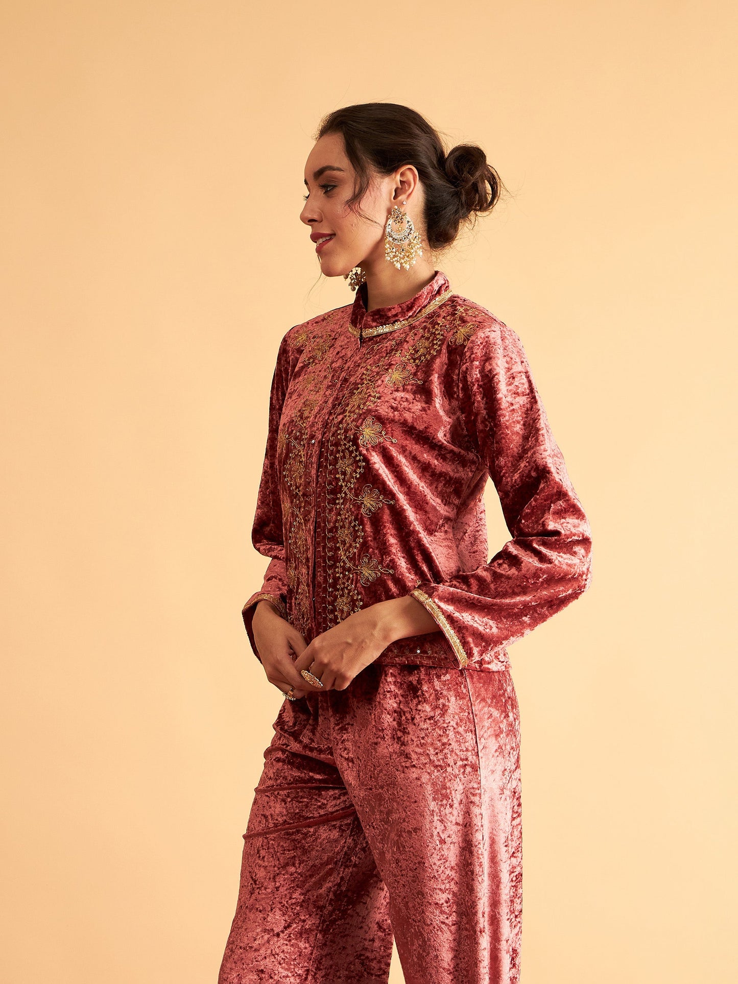 Pink Velvet Front Embroidered Jacket-Shae by SASSAFRAS