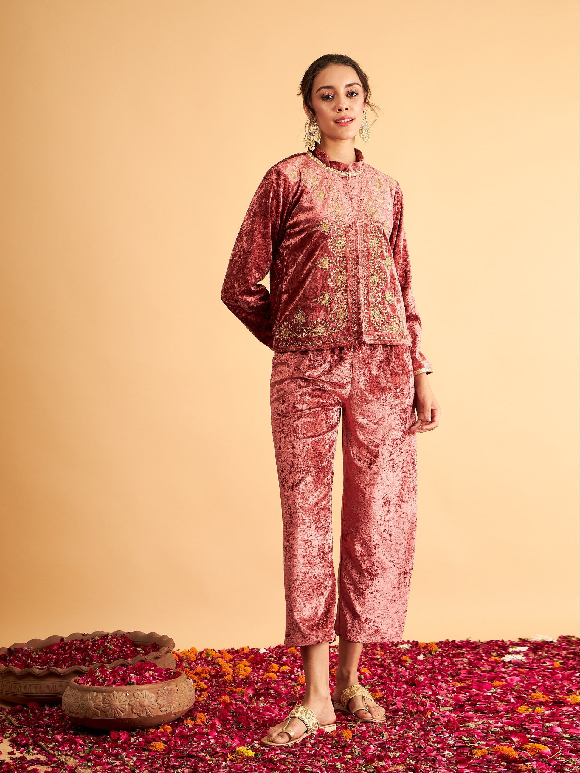 Pink Velvet Front Embroidered Jacket-Shae by SASSAFRAS