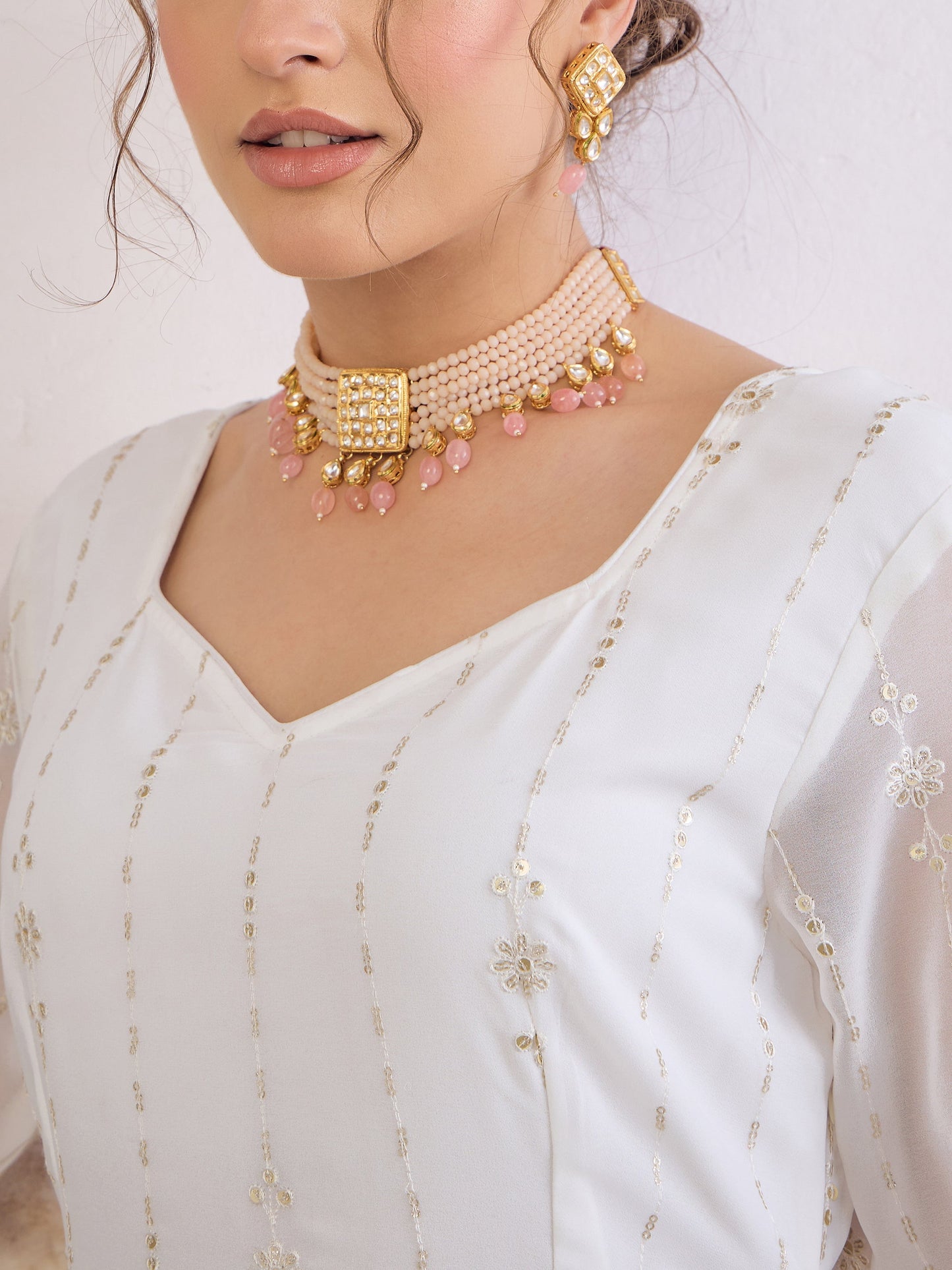 White Sequence Sweetheart Neck Anarkali Kurta -Shae by SASSAFRAS