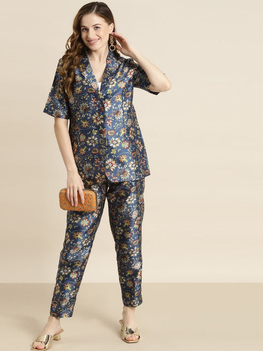 Navy Floral Pencil Pants-Pants-SASSAFRAS