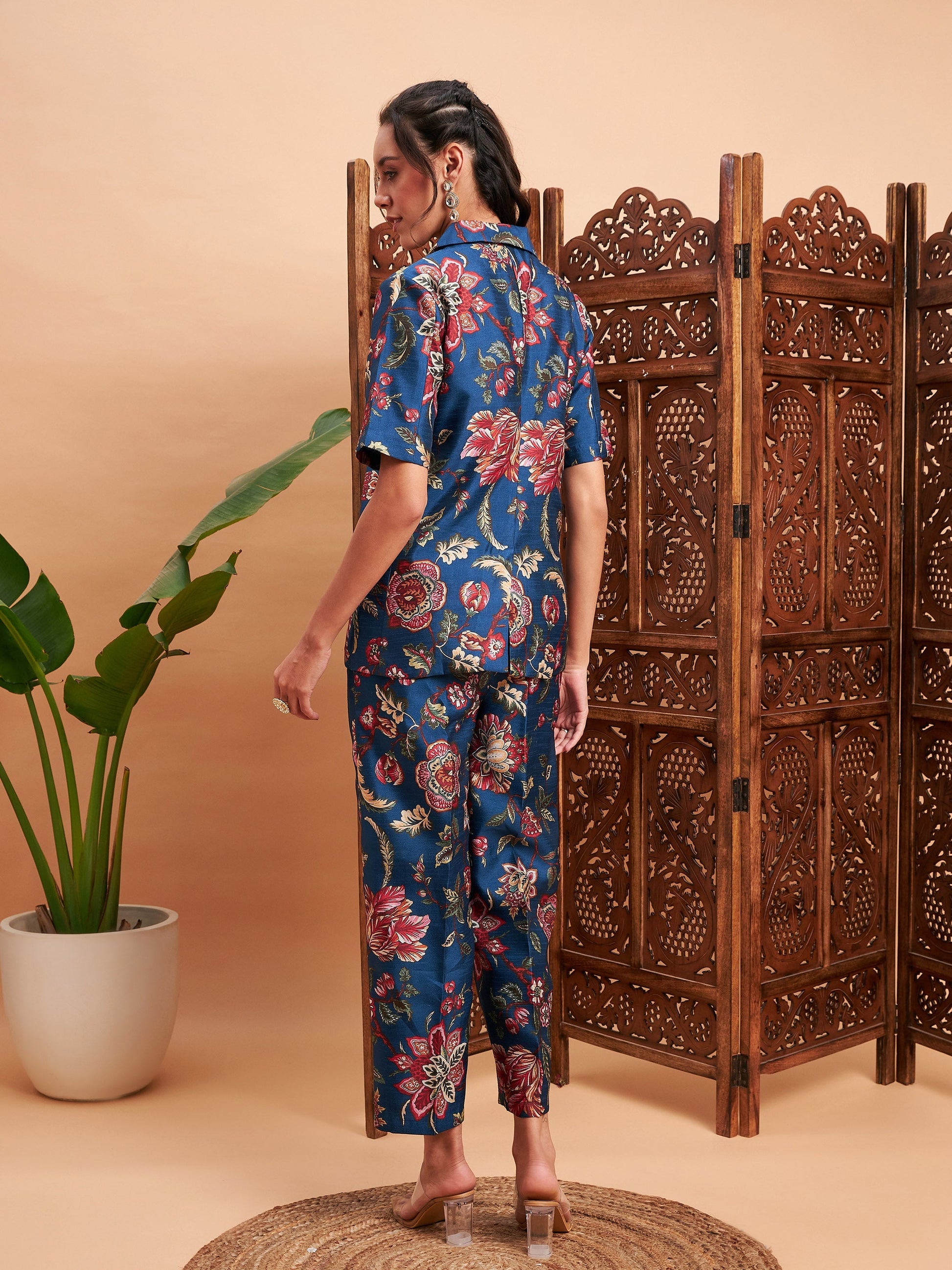 Blue Floral Blazer With Straight Pants-Shae by SASSAFRAS