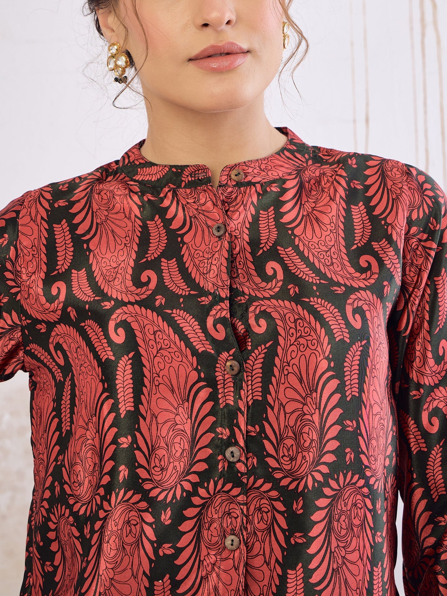 Emerald Kasturi Crepe Front Button Top With Sharara Pants-Shae by SASSAFRAS